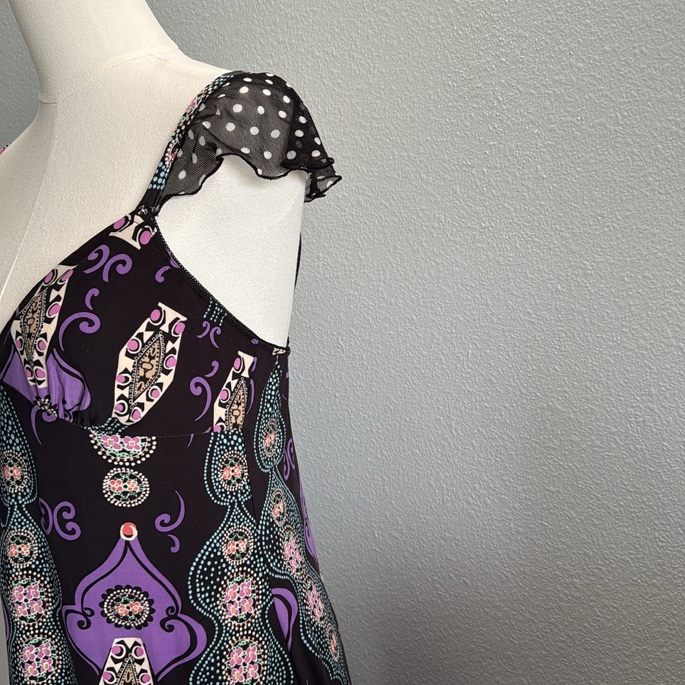 Bisou Bisou by Michele Bohbot Women’s Purple Black Printed Slip Dress XS - Picture 5 of 8